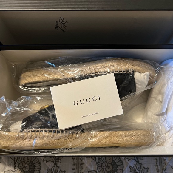 GUCCI GG MARMONT MATELASSE LEATHER BLACK ESPADRILLE SANDAL WOMEN 37 (7 US) - Picture 8 of 9